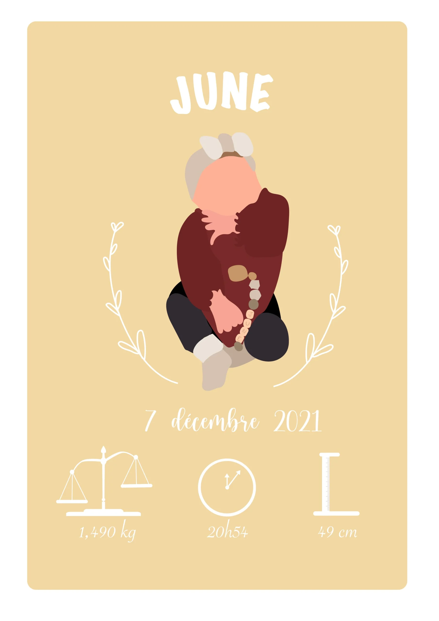Illustrations représentant une affiche naissance fond jaune