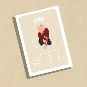 Illustrations représentant une affiche naissance fond beige