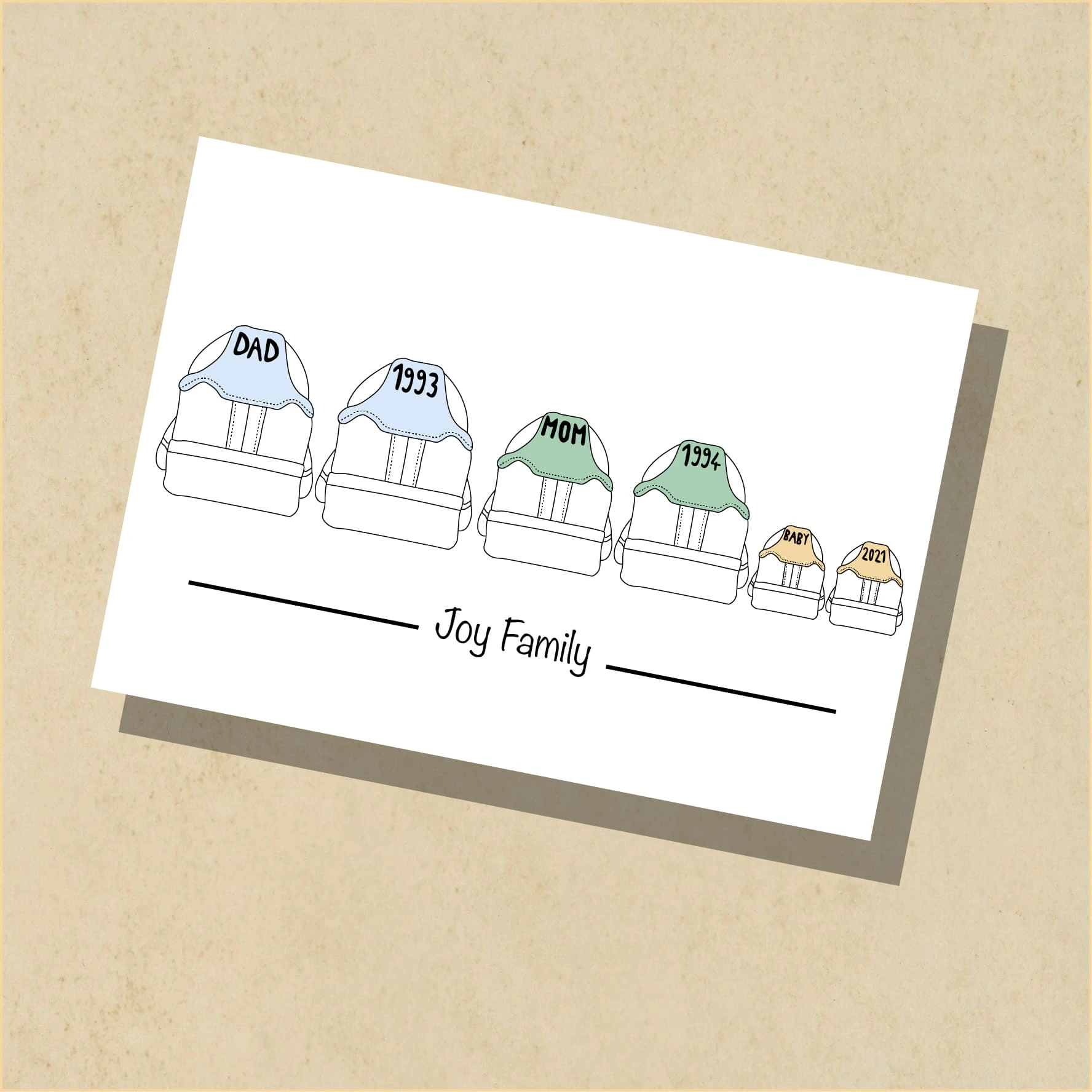 Illustration personnalisée chaussures famille Illustrations famille représentant trois paires de baskets