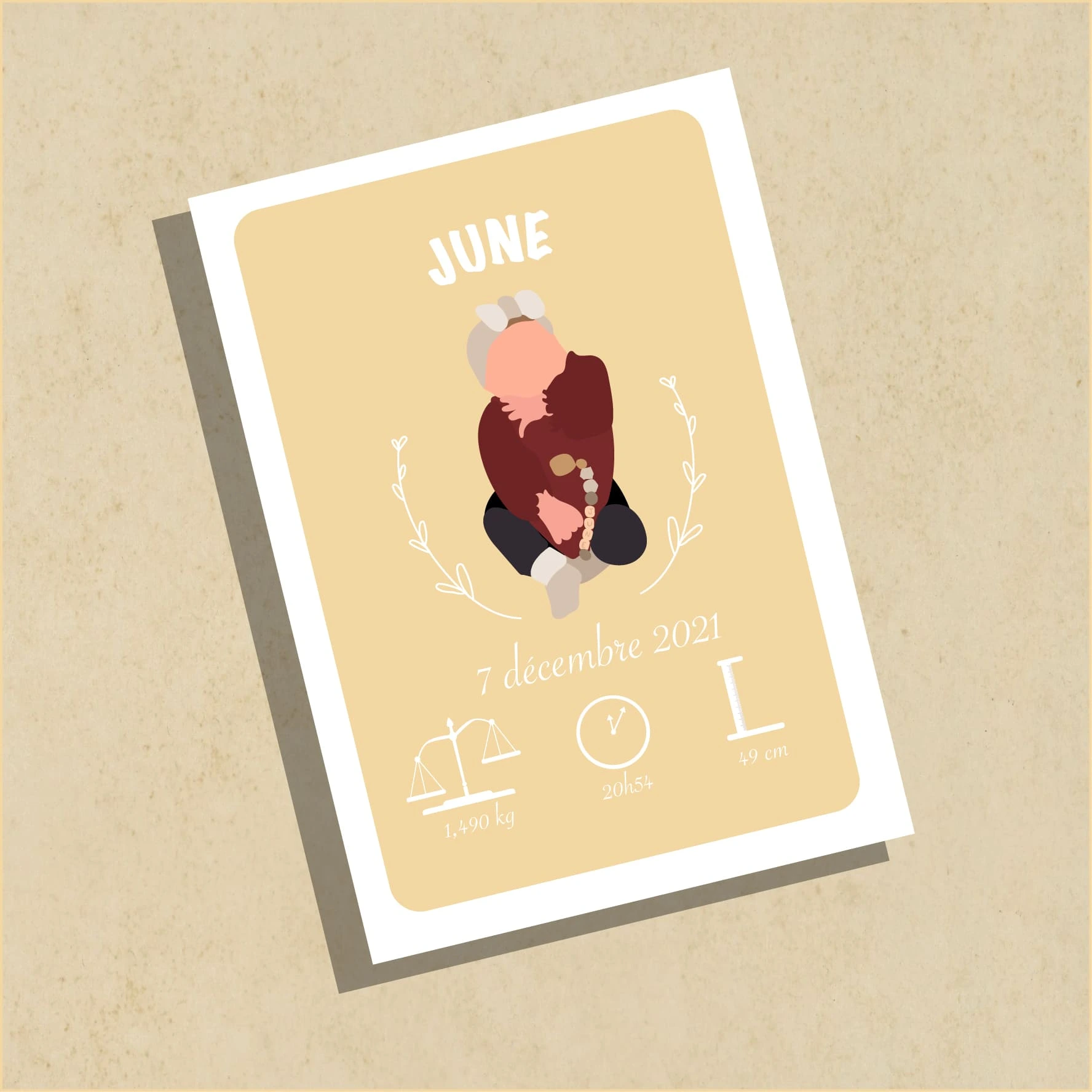 Illustration personnalisée naissance jaune Illustrations représentant une affiche naissance fond jaune