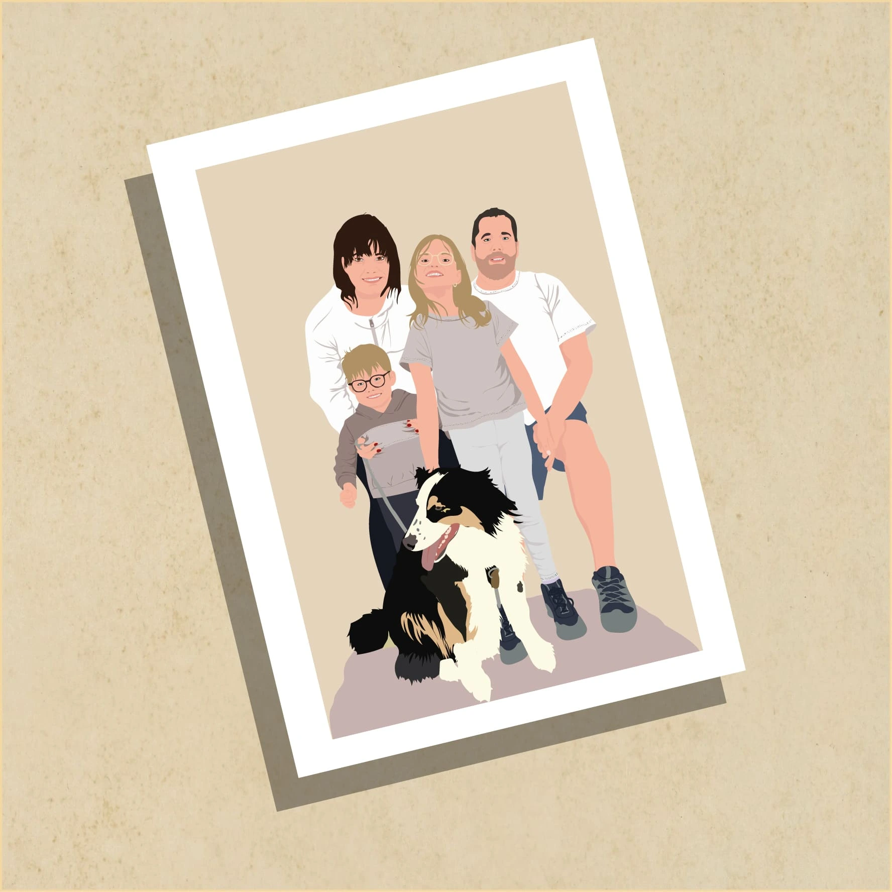 Illustration famille Illustrations représentant une famille de 4 personnes et leur chien